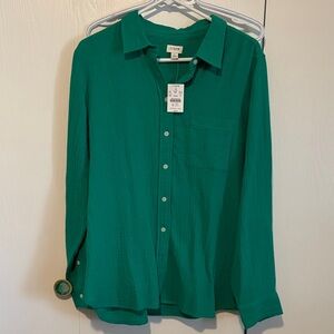 J. Crew Women's Green Button Down Shirt